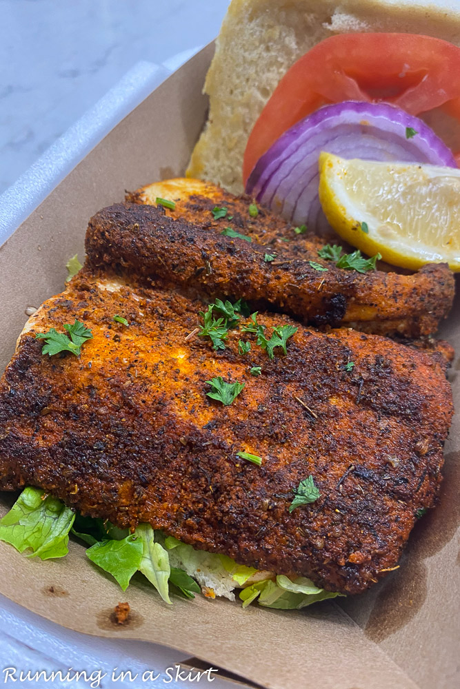 Timoti's Seafood Shack blackened fish sandwich 