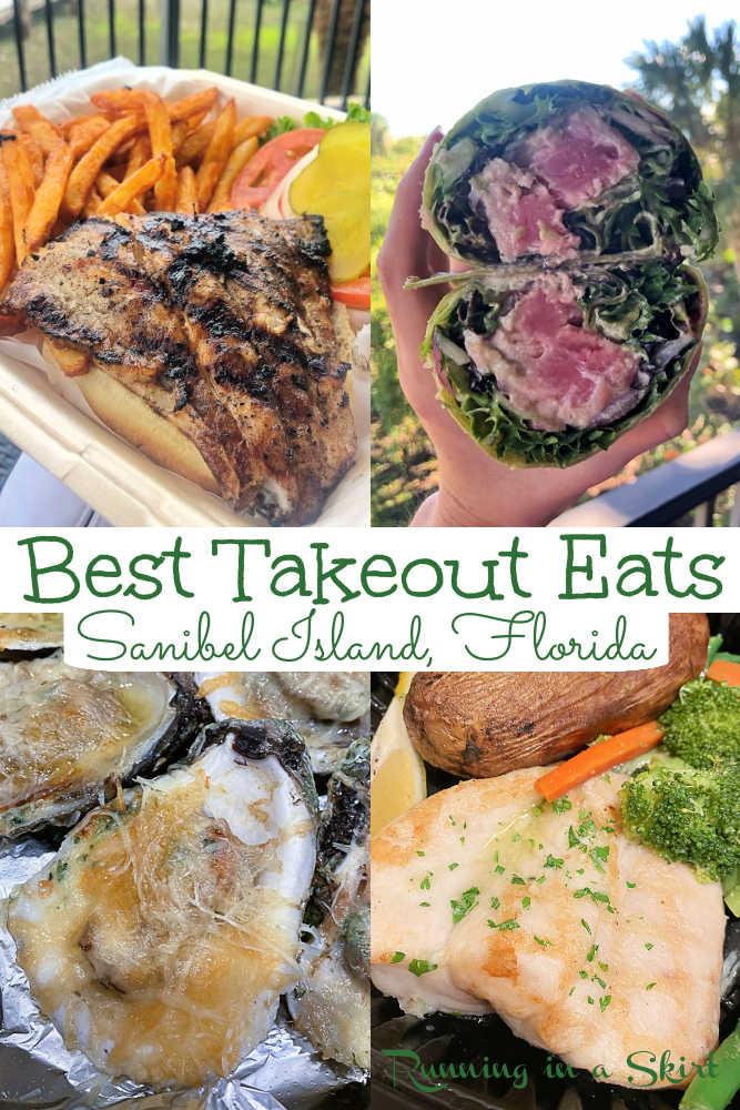 The Best Sanibel Island Florida Restaurants for Takeout including dinners, seafood, cheap eats, and healthy delicious food. Sanibel and Captiva are filled with amazing local restaurants that offer takeout or carryout. Includes Doc Fords, Timbers, The Clam Shack, Lazy Flamingo, Grandma Dots, Cielo, and more! / Running in a Skirt #floridatravel #sanibel #sanibelflorida #sanibelandcaptiva #travelguide #wanderlust #foodie via @juliewunder