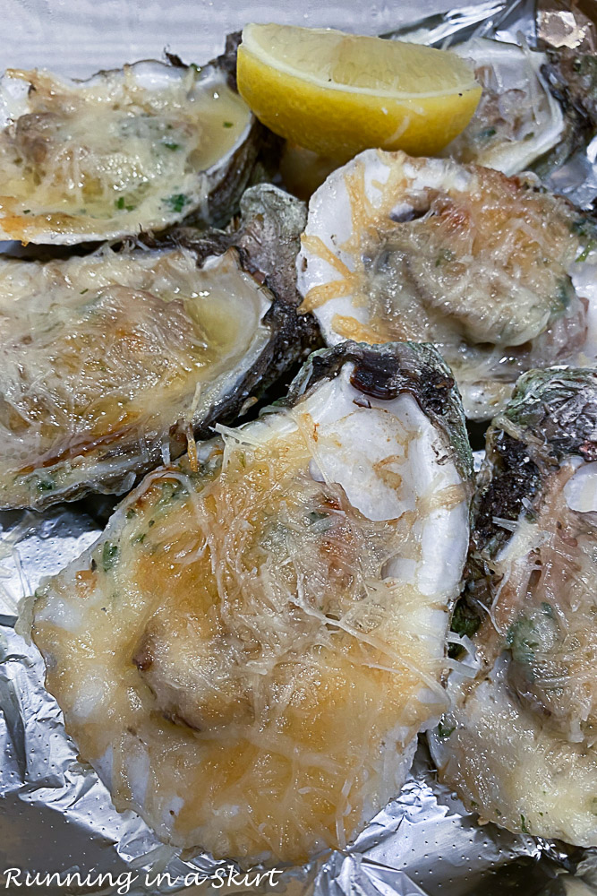 Grilled oysters from Timbers in Sanibel Florida.