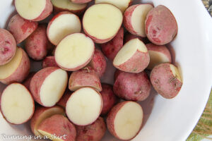 Baby Red Potatoes cut in half.