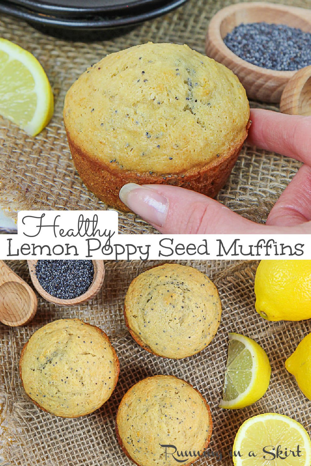 Healthy Lemon Poppy Seed Muffins recipe with greek yogurt, honey (no sugar -white), white-wheat flour, and coconut oil. These easy Lemon Poppyseed Muffins are perfect for breakfast or a healthy snack. Looking for healthy lemon muffin recipes? This one is light, fluffy and delicious. Clean Eating and great for kids for toddlers or for adults. / Running in a Skirt #healthybaking #healthymuffins #lemonpoppyseed #healthyliving #greekyogurt #lemon via @juliewunder