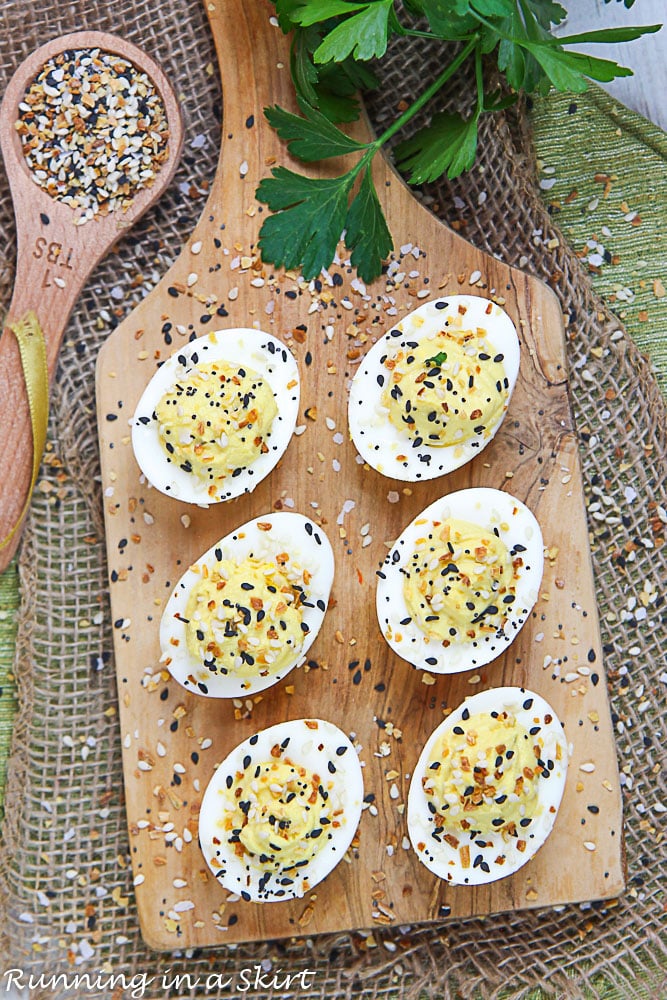 Overhead shot of eggs on a tray.