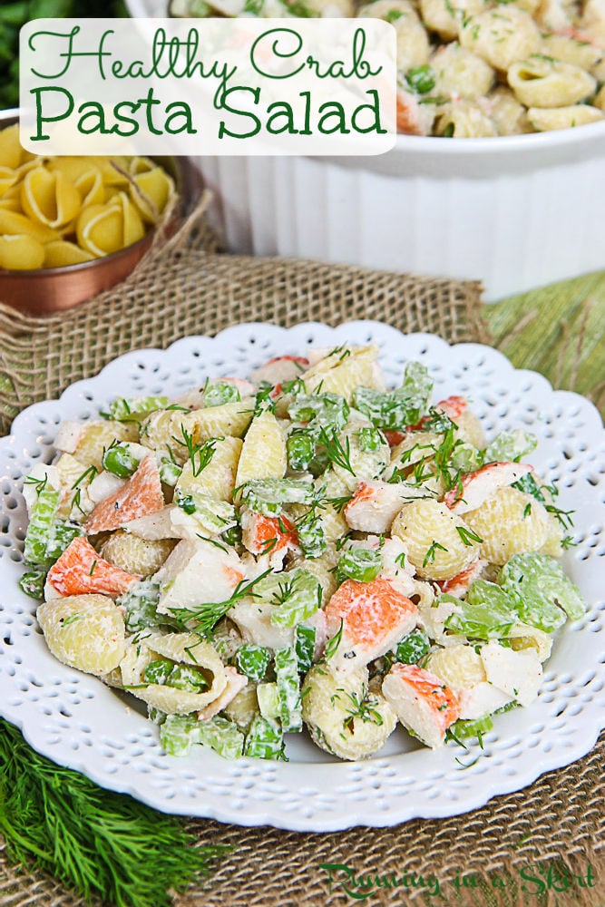 Healthy Crab Pasta Salad pinterest pin.