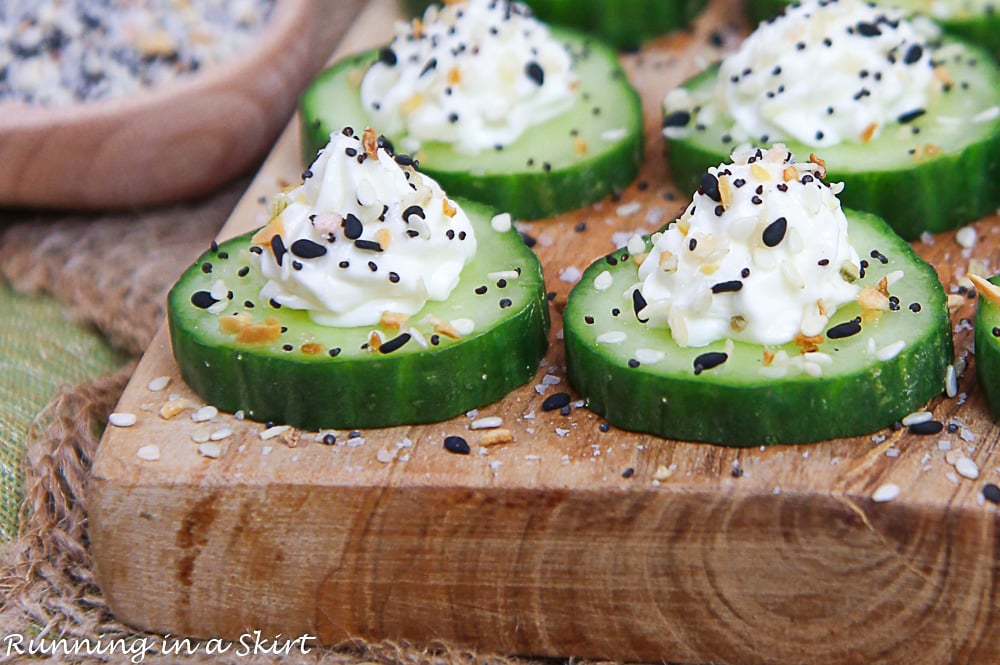 Closeup of the Cucumber snacks on a tray for serving.