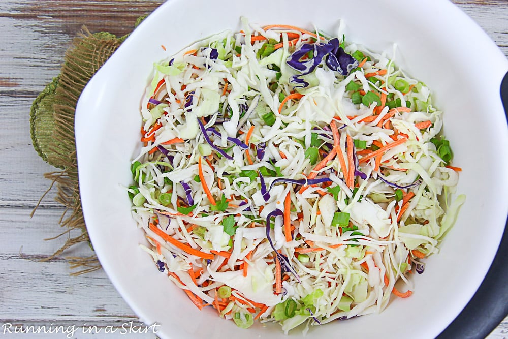 Process photos showing how to make the slaw.