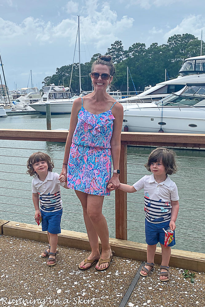 Mom with kids at Shelter Cove on Hilton Head.