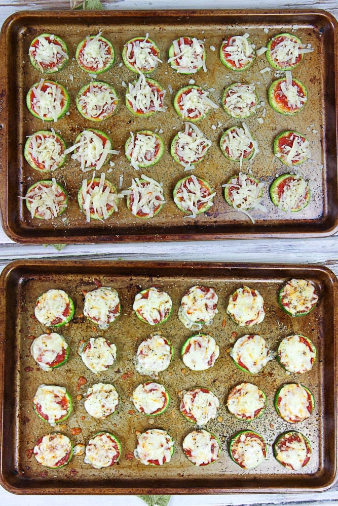 Process photo collage showing how to assemble the pizza bites.