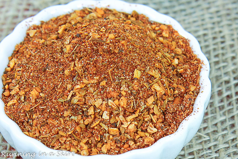 Close up of the Cajun Seasoning Spice Mix in a white bowl.