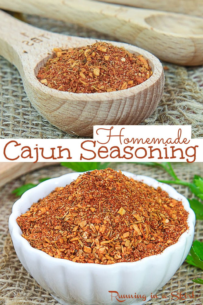 Homemade Cajun Seasoning Spice Mix Recipe - Easy DIY Spice Mixes or Cajun Spice Blend for Cajun dishes, seafood, Louisana recipes including cajun recipes, seafood boil, chicken breasts, cajun pasta, and shrimp. Similar to Creole seasoning. Vegan, Vegetarian, Gluten Free & Keto / Running in a Skirt #spicemix #homemadeseasoning #cajun #creole #louisanacooking #healthy via @juliewunder