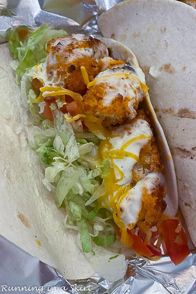 Island Wing Company Buffalo Shrimp Tacos