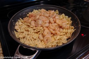 Process photos showing how to combine the dish into Cajun Shrimp Pasta.