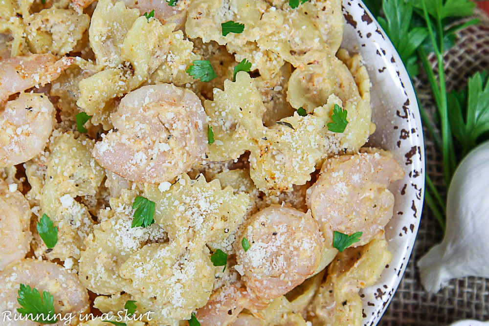 Overhead shot of Cajun Shrimp Pasta Recipe.