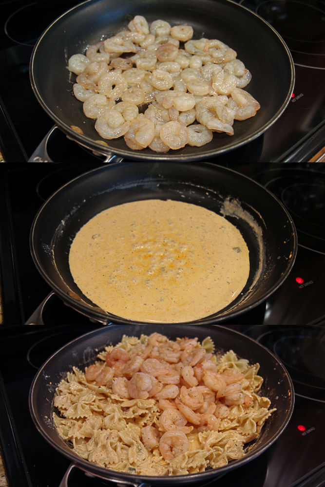 Process photos collage for Cajun Shrimp Pasta Recipe.