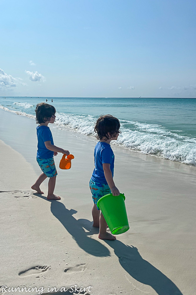 Destin Florida beaches with toddler in the sand.