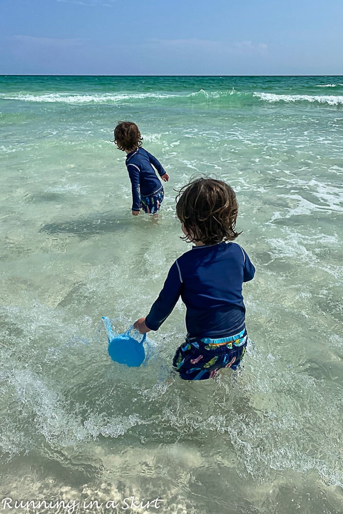 Shot of toddlers in the water in Destin Florida.