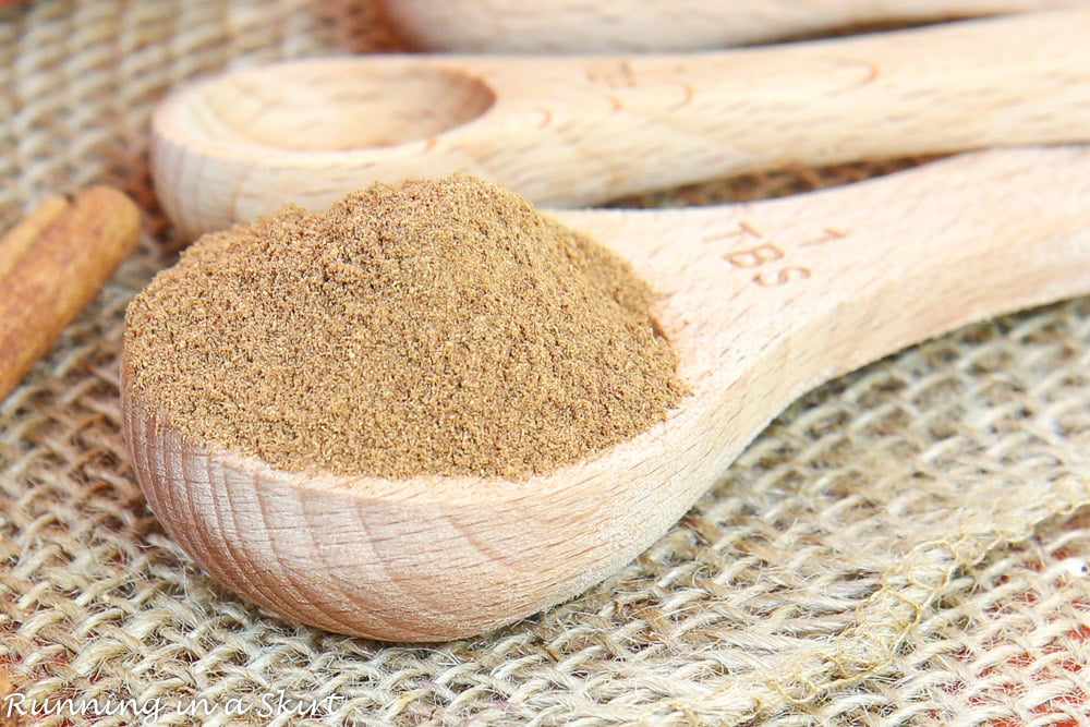 Homemade Pumpkin Pie Spice Recipe in a measuring spoon.