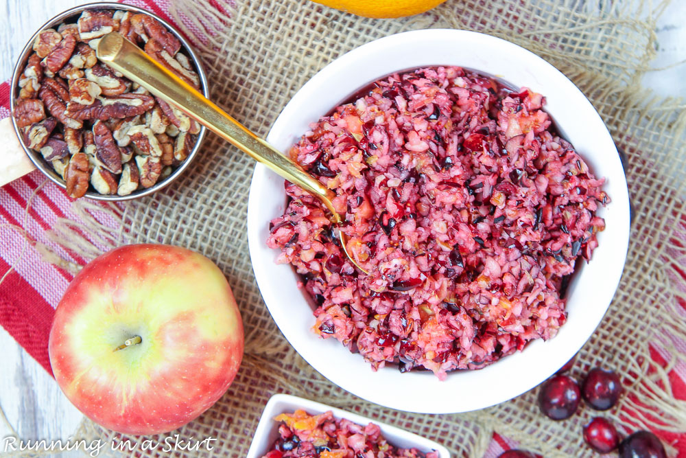 Finished Cranberry Orange Relish recipe overhead shot.