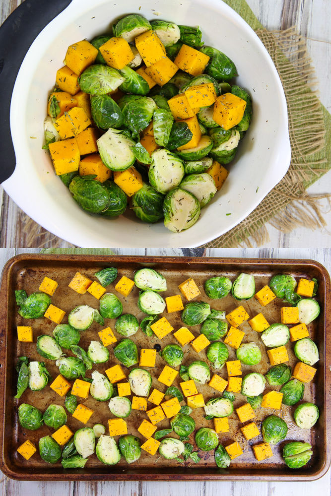 Process photos collage showing how to roast the vegetables.