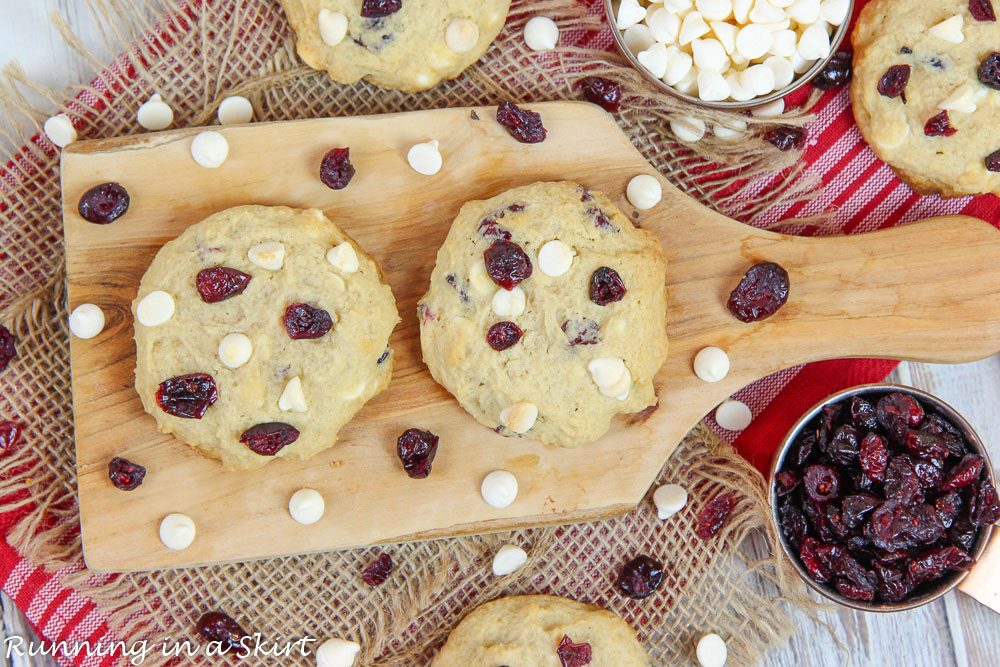 Overhead shot of White Chocolate Cranberry Cookies.