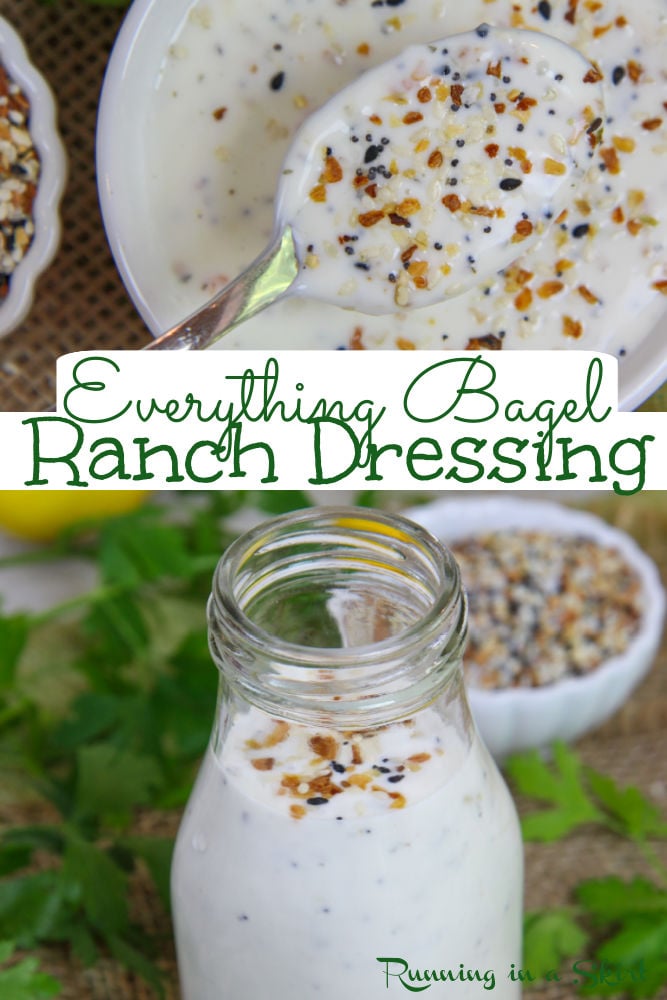 Everything Bagel Ranch Recipe – The best healthy ranch made with greek yogurt and Everything But the Bagel Seasoning from Trader Joe’s. Serve as a homemade ranch dressing or dip. Easy, simple, healthy and great on salads or as a dip for chicken or vegetables. / Running in a Skirt #ranch #everythingbagel #everythingbutthebagel #traderjoes via @juliewunder