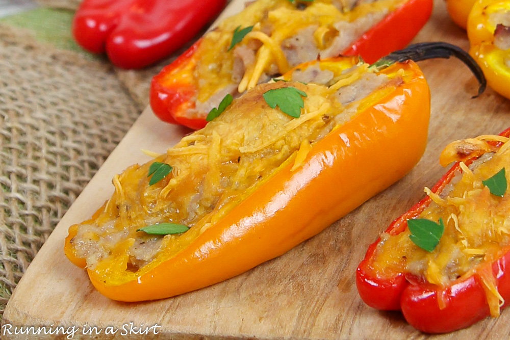 Finished product of Tuna Stuffed Peppers on a plate.