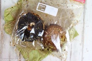 Process shot showing how to marinade the portobello mushroom steak.