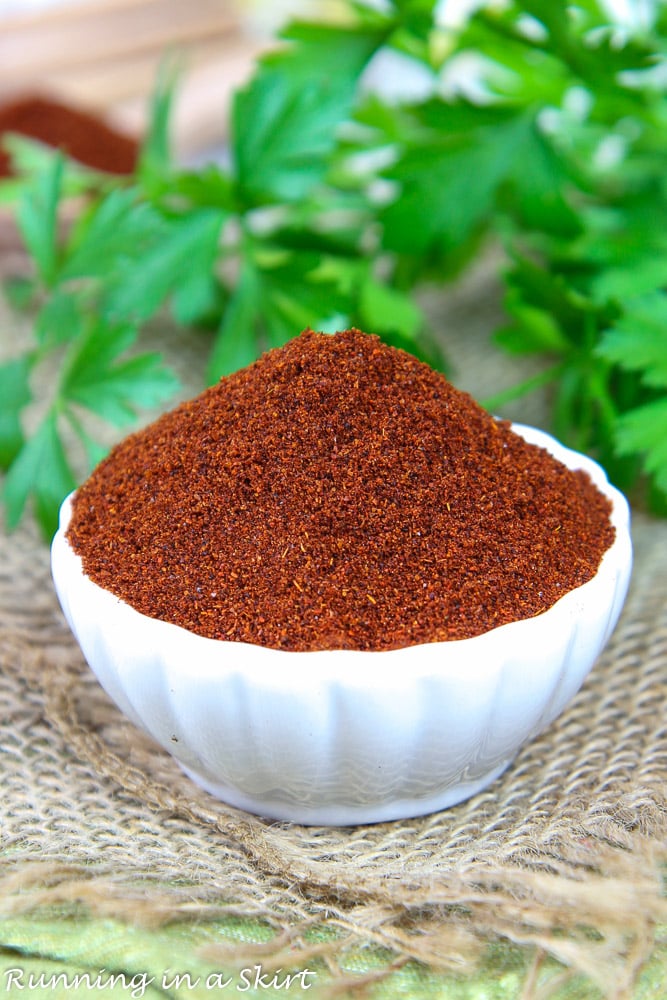 Homemade Chili Seasoning in a white bowl.