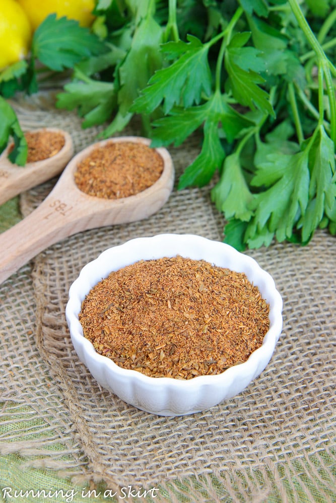 Homemade Blackening Seasoning Recipe on a napkin with a measuring spoon.