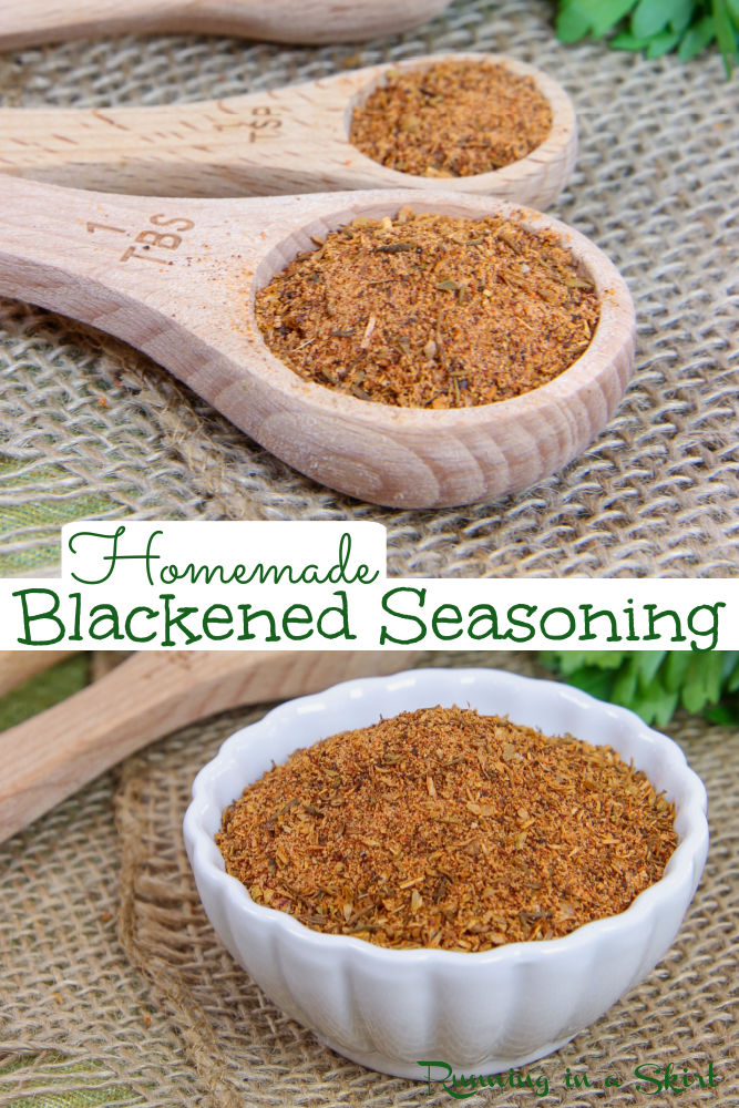 Blackened Seasoning Recipe - Easy & Homemade Blackening Seasoning for fish, shrimp, salmon, chicken, tofu, or vegetables. The best spices for DIY blackened cajun recipes with smoked paprika, onion powder, garlic powder, cayenne pepper and oregano. Vegan, Low Carb, Gluten Free & Keto / Running in a Skirt #homemadespices #blackened #cajun #healthy via @juliewunder