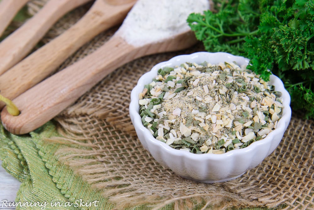 Ranch Seasoning Mix with measuring spoons.