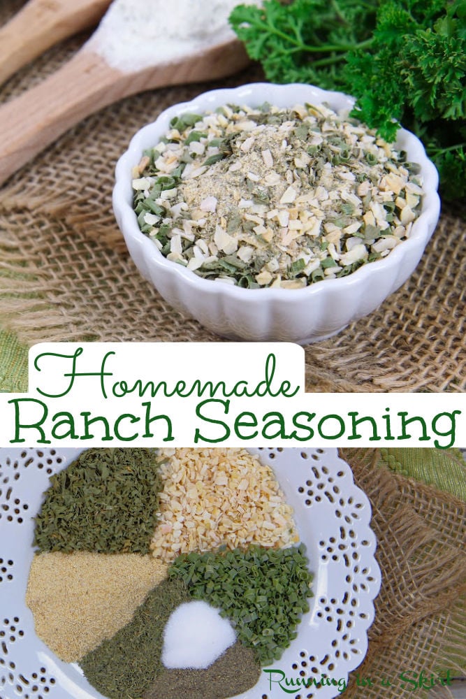 Homemade Ranch Seasoning Mix Packet - How to make the best DIY ranch seasoning recipe with or without buttermilk. Includes classic and dairy-free version. Easy, low sodium, and copycat of your favorite Hidden Valley ranch packet. Clean Eating, Whole 30, Keto, Vegan Option, Vegetarian / Running in a Skirt #ranch #ranchseasoning #hiddenvalley #spicemix #copycatrecipes #cleaneating via @juliewunder