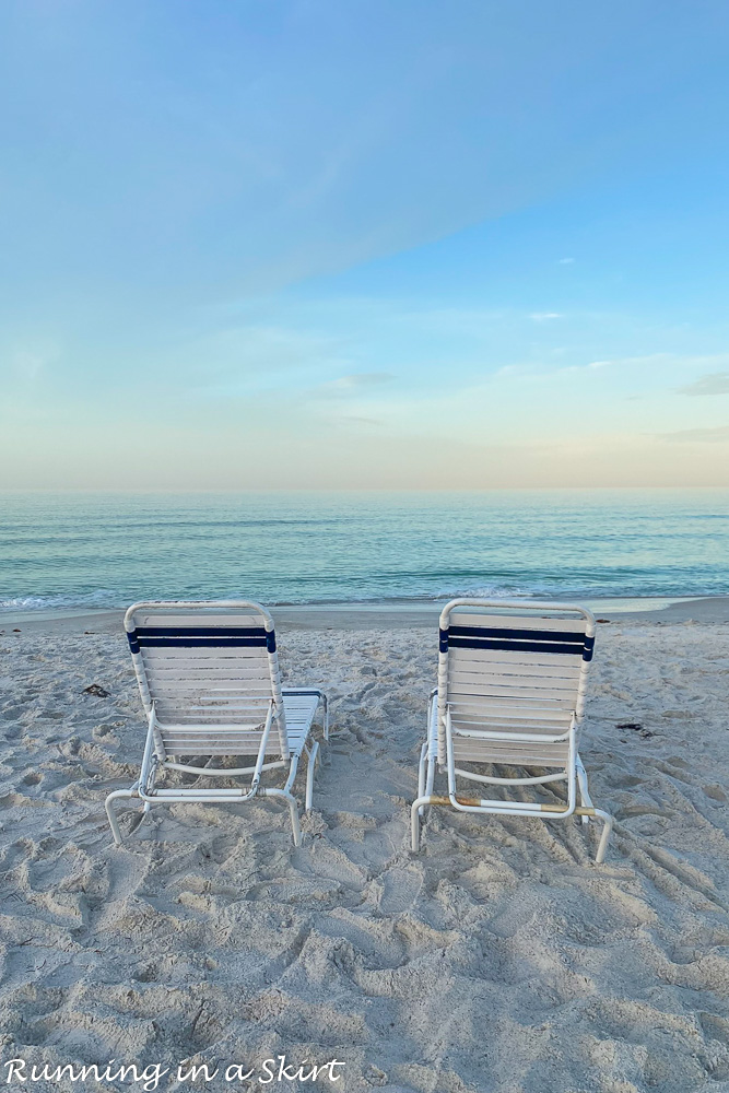 Anna Maria Island beach chairs in sand.