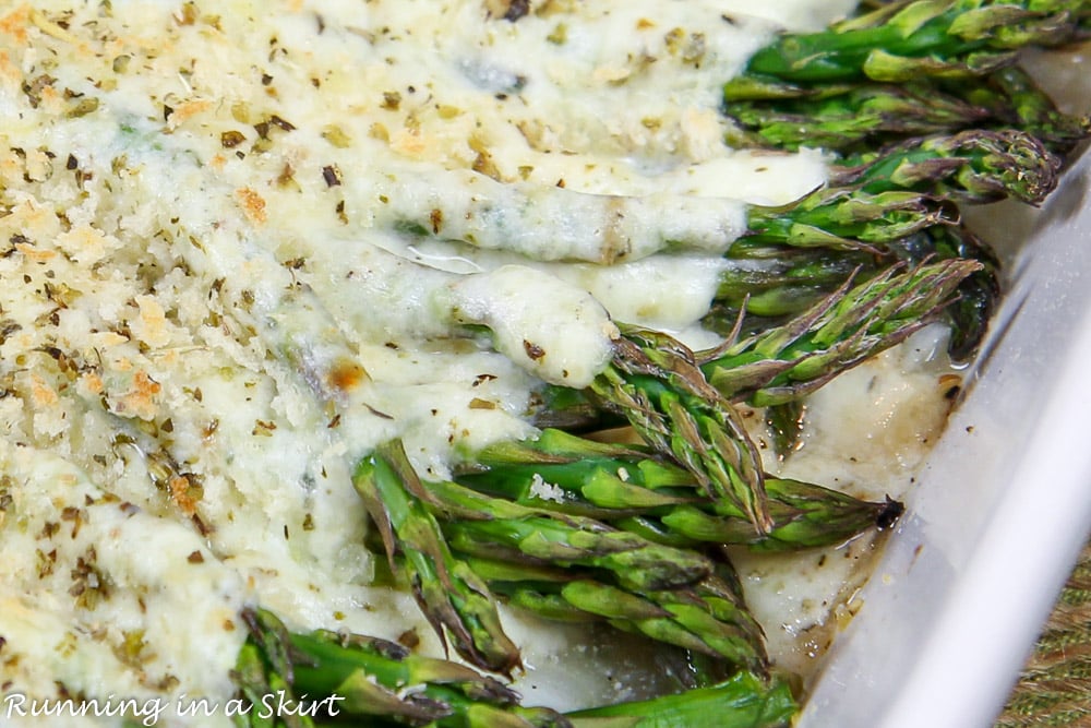 Closeup of Cheesy Asparagus Casserole .