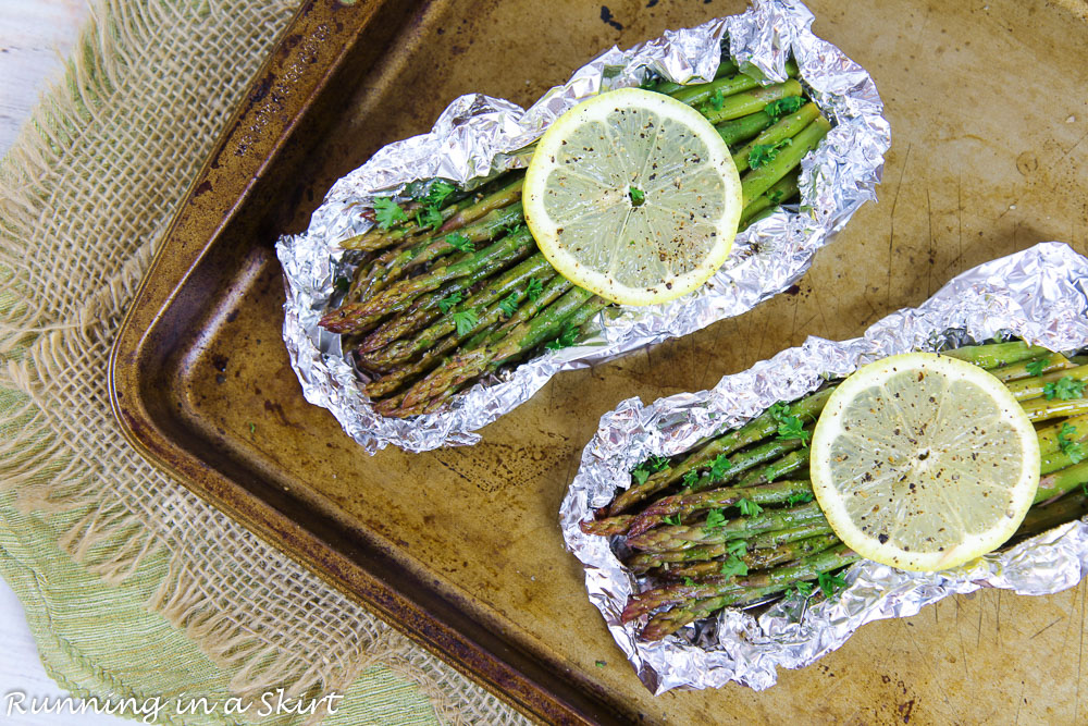 Grilled Asparagus in Foil with open foil packets.