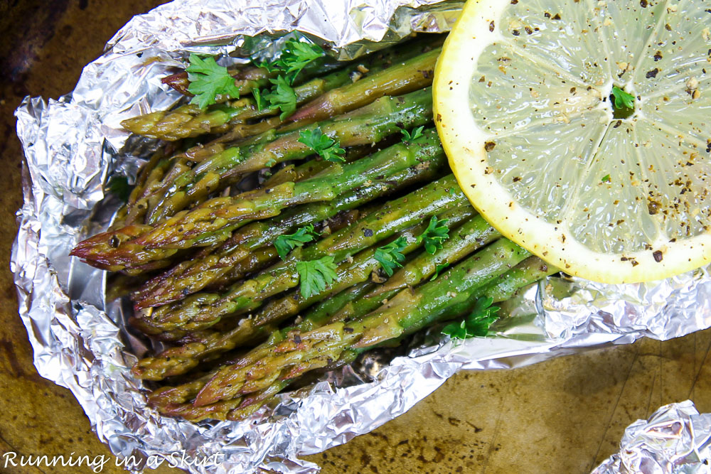 Closeup of Grilled Asparagus in Foil.
