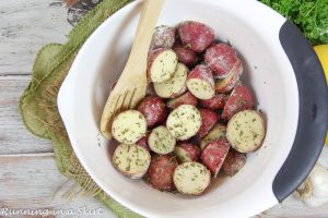 Ranch Potatoes process photos showing how to prepare the potatoes.