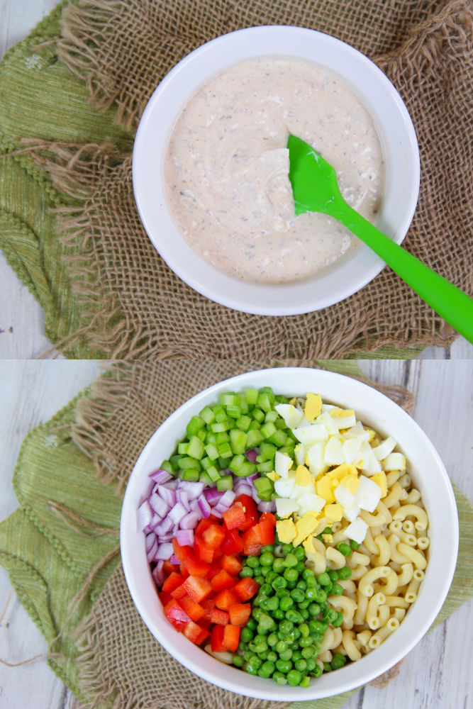 Process photos collage showing how to make the dressing and how to toss the salad.