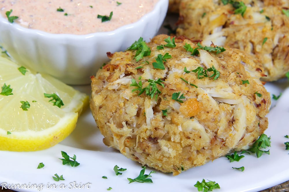 Close up of the broiled crab cake.