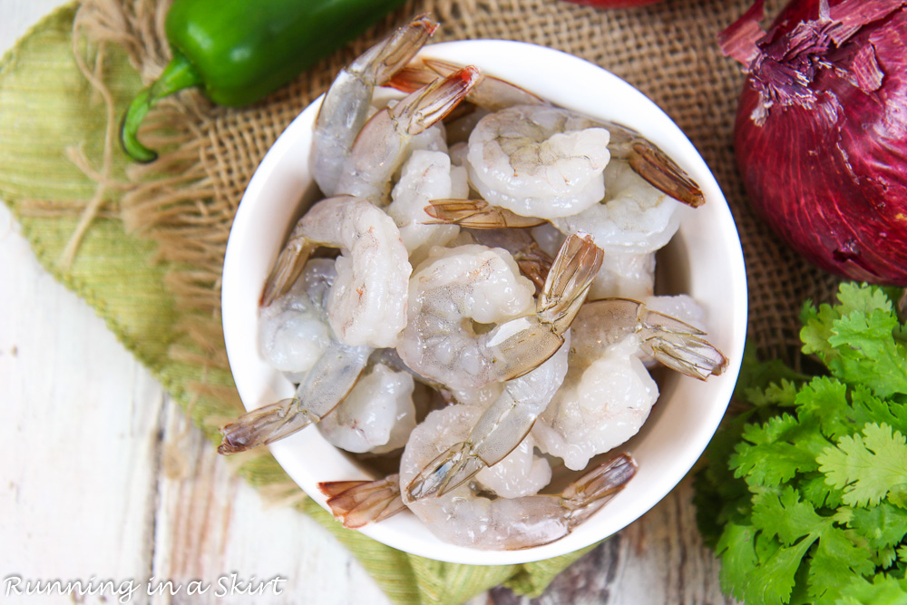 Raw shrimp in a bowl.