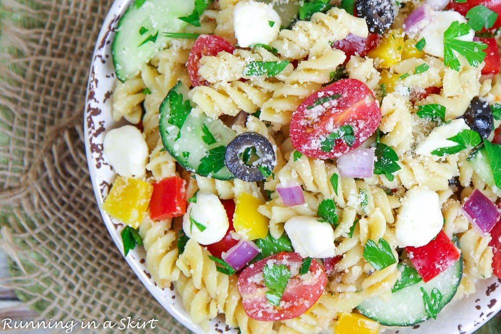 Overhead close up of  Zesty Italian Pasta Salad.