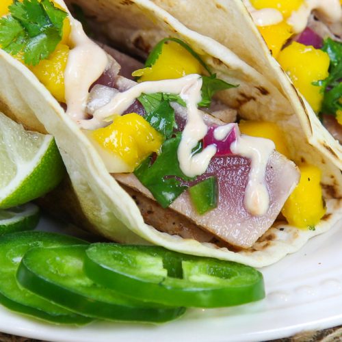 Seared Ahi Tuna Tacos with Mango Salsa (Healthy!) « Running in a Skirt