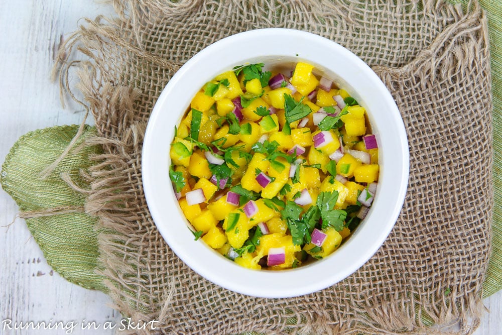 Photo showing how to assemble the mango salsa.