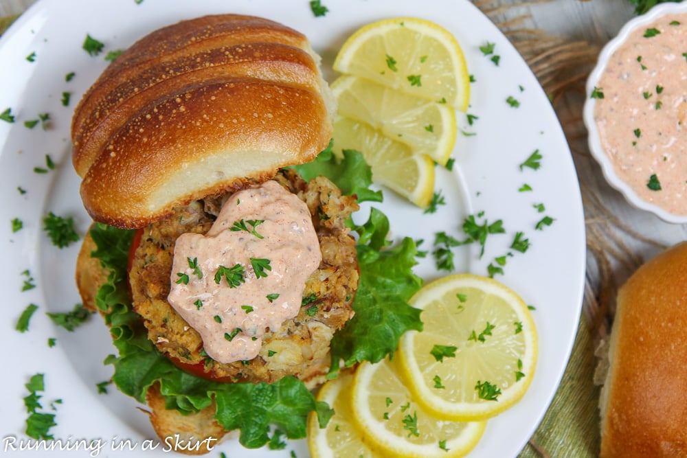 Crab Cake Sandwich with Greek Yogurt Remoulade Sauce