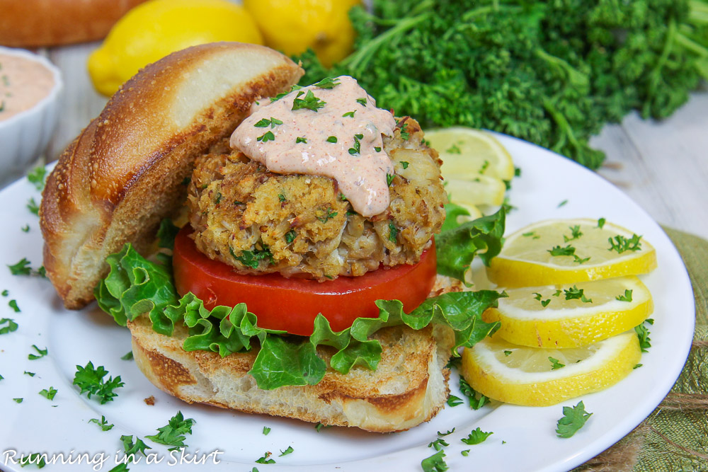 Photo showing how to assemble the Crab Cake Sandwich.