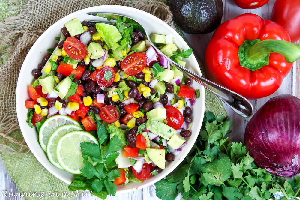 Process photos showing Mexican Chopped Salad being tossed.