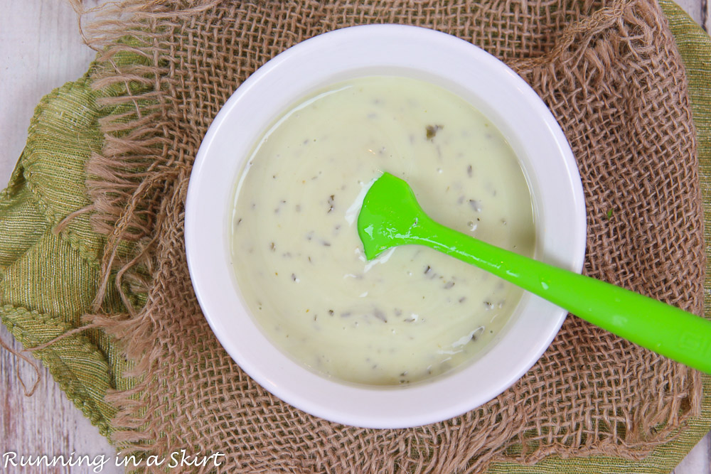 Avocado Cilantro Lime Dressing in a mixing bowl.