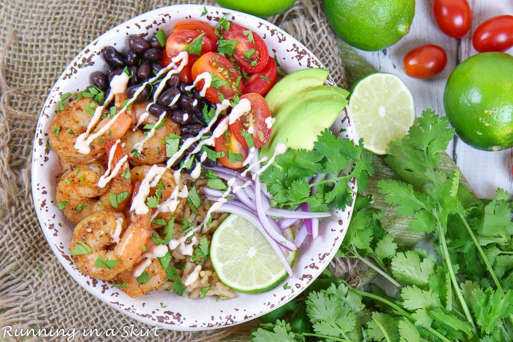 Shrimp Taco Bowls overhead shot.