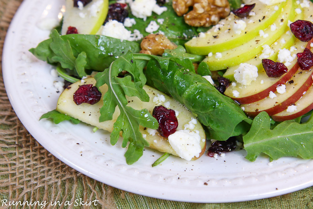 Apple Cranberry Salad close up on a white plate.