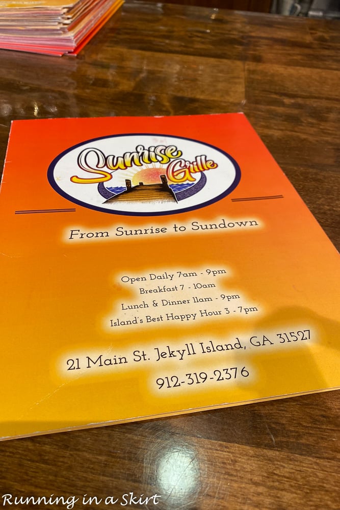 Jekyll Island Restaurants - Sunrise Grille menu