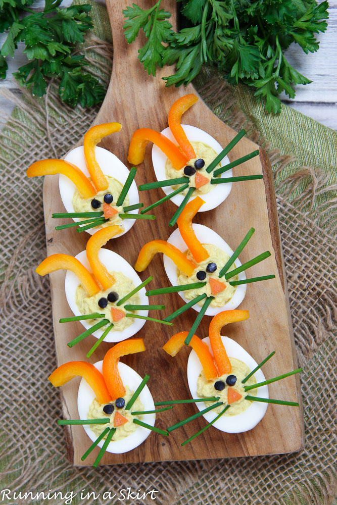 Overheat shot of Easter Deviled Eggs recipe.